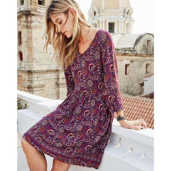 ✨Garnet Hill Burgundy Paisley Bohemian Pocket Sz 12 Dress✨ - Picture 2 of 10